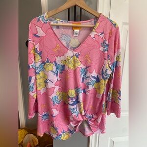 Ruby Rd. Colourful Garden Floral 3/4 Sleeve Top Size Large